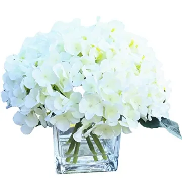 Lifelike Silk Hydrangea Arrangement in Glass Vase