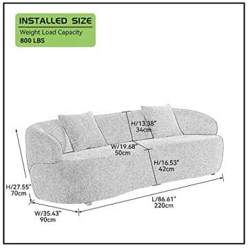 KEVINSPACE 86.61" Curved Sofa, 3-Seat Modern Upholstered Sofa Couch Living Room with 2 Pillows, Luxu...