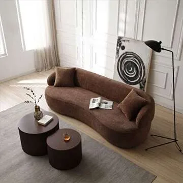 KEVINSPACE 86.61" Curved Sofa, 3-Seat Modern Upholstered Sofa Couch Living Room with 2 Pillows, Luxury Curved Back Sofa Loveseat Sofa for Bedroom, Office, Apartment, Coffee