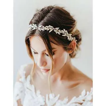 SWEETV Leaf Wedding Headpieces for Bride Flower Girl Gold Bridal Headband with Rhinestones Women Han...