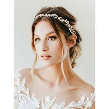 SWEETV Leaf Wedding Headpieces for Bride Flower Girl Gold Bridal Headband with Rhinestones Women Handmade Hair Accessories