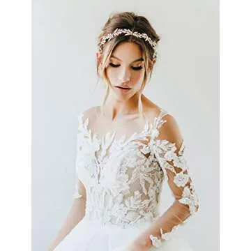 SWEETV Leaf Wedding Headpieces for Bride Flower Girl Gold Bridal Headband with Rhinestones Women Handmade Hair Accessories