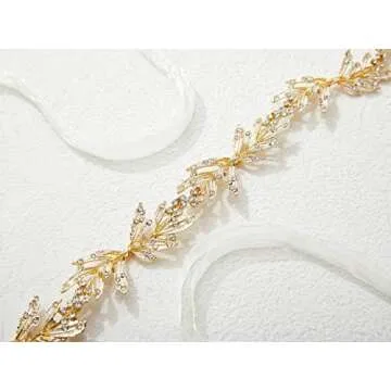 SWEETV Leaf Wedding Headpieces for Bride Flower Girl Gold Bridal Headband with Rhinestones Women Handmade Hair Accessories