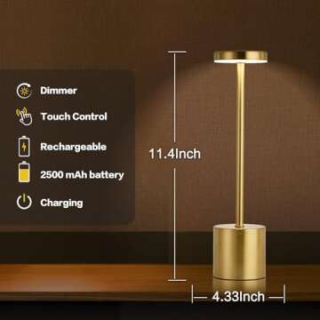 MASUPER Cordless Table Lamps, Rechargeable Lamps, Touch Control, 3 Color Temperature, Stepless Dimma...