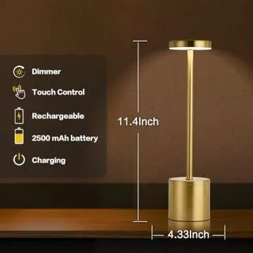 MASUPER Cordless Table Lamps, Rechargeable Lamps, Touch Control, 3 Color Temperature, Stepless Dimma...