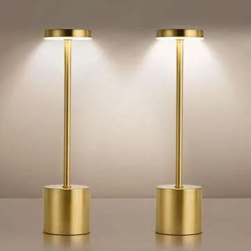 MASUPER Cordless Table Lamps, Rechargeable Lamps, Touch Control, 3 Color Temperature, Stepless Dimmable, LED Portable Wireless Lamp, Battery Operated Lamp (Gold-1)