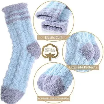 EBMORE Womens Fuzzy Socks Slipper Soft Cabin Plush Warm Fluffy Winter Christmas Sleep Stocking Stuffers Cozy Adult Socks?Stripe Weave C?