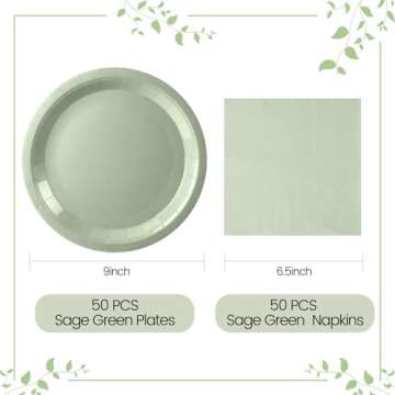 Sage Paper Plates Sage Green Paper Plates and Napkins Party Supplies Sage Green Disposable Plates fo...