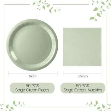 Sage Paper Plates Sage Green Paper Plates and Napkins Party Supplies Sage Green Disposable Plates fo...