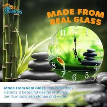 Sea Creations Glass Wall Clock - Coastal, Nautical, and Beach Themed | Decorative and Aesthetic Timepiece | Ideal Home Decor for Living Room, Bedroom, or Beach House | 13 x 13 Inches | Zen Bamboo