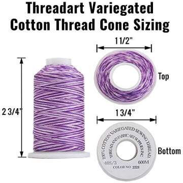 Threadart 100% Cotton Variegated Thread Set | 3 Cones Holiday Colors | 600M (660 Yards) Cones | for ...