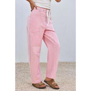 Trendy PLNOTME Women’s Barrel Jeans - Stylish Wide Leg Pants with Pockets in Pink