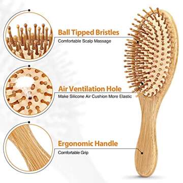 Pack of 2 Hair Brush with Natural Boar Bristles, Massages Scalp Anti-Static Hair Detangle for All Ty...