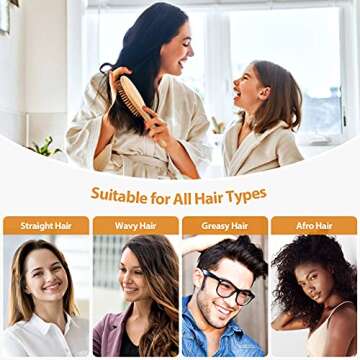 Pack of 2 Hair Brush with Natural Boar Bristles, Massages Scalp Anti-Static Hair Detangle for All Types, Lightweigh (Oval)