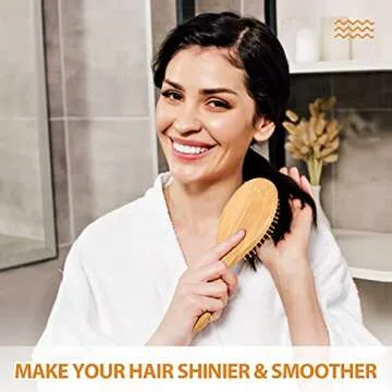 Pack of 2 Hair Brush with Natural Boar Bristles, Massages Scalp Anti-Static Hair Detangle for All Types, Lightweigh (Oval)