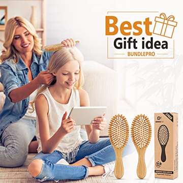 Pack of 2 Hair Brush with Natural Boar Bristles, Massages Scalp Anti-Static Hair Detangle for All Types, Lightweigh (Oval)