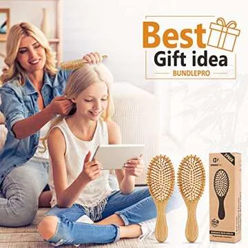 Pack of 2 Hair Brush with Natural Boar Bristles, Massages Scalp Anti-Static Hair Detangle for All Types, Lightweigh (Oval)