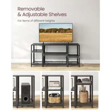 VASAGLE TV Stand for 65 Inches TVs, Industrial Entertainment Center, Modern TV Console with Open Storage Shelves for Living Room, Bedroom, Black ULTV105B22