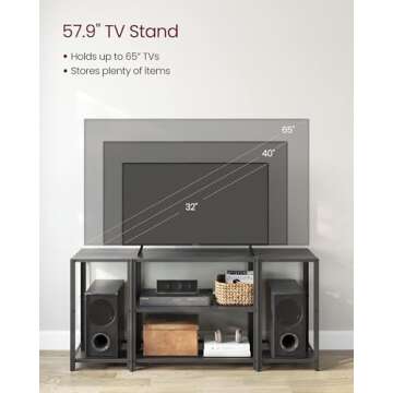 VASAGLE TV Stand for 65 Inches TVs, Industrial Entertainment Center, Modern TV Console with Open Storage Shelves for Living Room, Bedroom, Black ULTV105B22