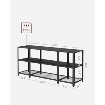 VASAGLE TV Stand for 65 Inches TVs, Industrial Entertainment Center, Modern TV Console with Open Storage Shelves for Living Room, Bedroom, Black ULTV105B22