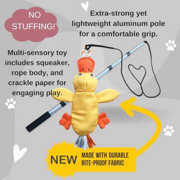 LUCOLOVE Flirt Pole for Dogs Heavy Duty - Multi-Sensory Tough Chase Toy for Medium & Large Breeds – Extra Strong 39" Dog Teaser Wand for Backyard Play, Training and Interactive Fun (Duck)