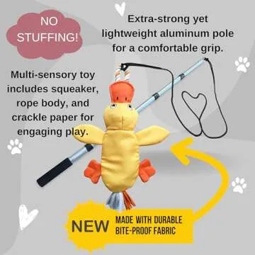 LUCOLOVE Flirt Pole for Dogs Heavy Duty - Multi-Sensory Tough Chase Toy for Medium & Large Breeds – Extra Strong 39" Dog Teaser Wand for Backyard Play, Training and Interactive Fun (Duck)