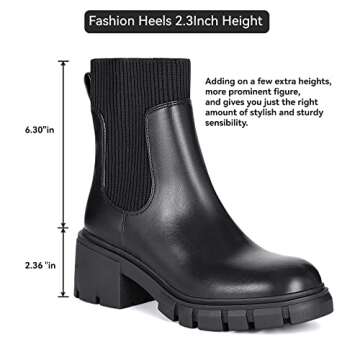 Athlefit Women's Black Chelsea Boots Fall Platform Ankle Boots Slip on Chunky Lug Sole Boots