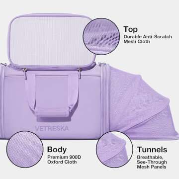 VETRESKA Expandable Cat Carrier,Dog Carrier for Small Medium Puppies,Soft-Sided Pet Carrier Airline Approved,Collapsible Travel Cats/Puppy Carrier with Locking Safety Zippers and Anti-Scratch Mesh