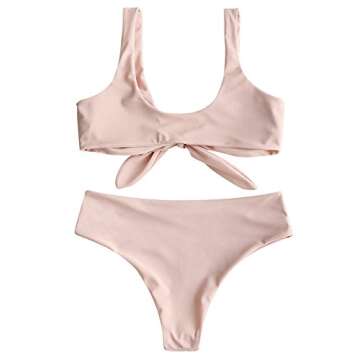 ZAFUL Womens Sexy Padded Front Knot Bikini Set Pink M