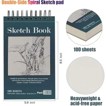 5.5" x 8.5" Sketchbook Set, Top Spiral Bound Sketch Pad, 3 Pack 100-Sheets Each (68lb/100gsm), Acid ...