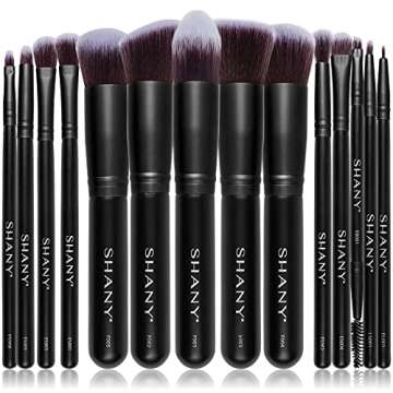 SHANY Makeup Brushes - Black Bombshell - 14-Piece Brush Set – Foundation Powder Concealers Eye Shadows Makeup brushes - Complete Kabuki Makeup Brush Set in Black - 14 PCS