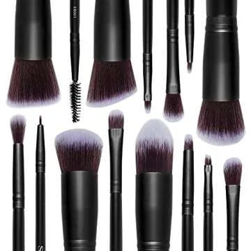 SHANY Makeup Brushes - Black Bombshell - 14-Piece Brush Set – Foundation Powder Concealers Eye Shadows Makeup brushes - Complete Kabuki Makeup Brush Set in Black - 14 PCS