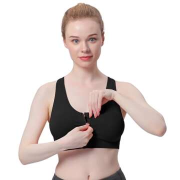 Women's Zip Front Sports Bra Wireless Post-Surgery Bra Active Yoga Sports Bras (XL:Fit 36D,36DD,38C,...