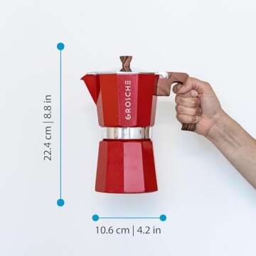 GROSCHE Milano Stovetop Espresso Maker Moka Pot 9 espresso Cup, 15.2 oz, Red - Cuban Coffee Maker Stove top coffee maker Moka Italian espresso greca coffee maker brewer percolator
