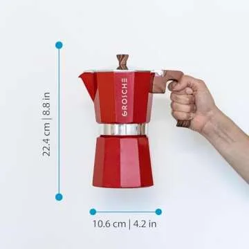 GROSCHE Milano Stovetop Espresso Maker Moka Pot 9 espresso Cup, 15.2 oz, Red - Cuban Coffee Maker Stove top coffee maker Moka Italian espresso greca coffee maker brewer percolator
