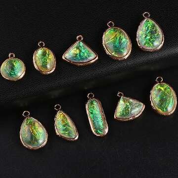 LE SKY 30 Pcs Artificial Opalite Pendants Multiple Shapes Synthetic Resin Flash Opal for Jewelry Making Necklace