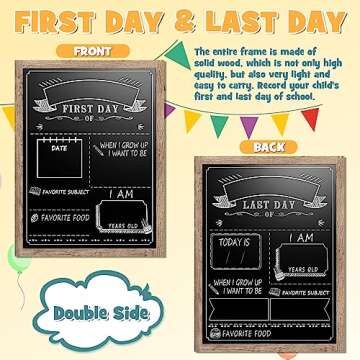 EAONE First Day of School Board 12" x 16", Double-Side Printed First Day of School Sign, Wood Frame ...