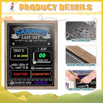 EAONE First Day of School Board 12" x 16", Double-Side Printed First Day of School Sign, Wood Frame Back to School Board Sign Chalkboard with 8 Dry Erase Markers & 1 Wipe Cloth for All Grades Student