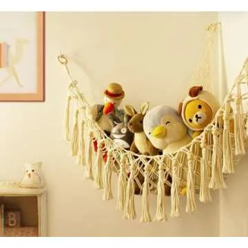 Stuffed Animal Toy Storage Hammock with LED Light - Macrame Jumbo Doll Corner Stuff Animals Organize...