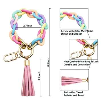 Pemilosci Keychain Bracelet Wristlet Stylish Acrylic Key Ring for Women House Car Keys Keychain Wris...