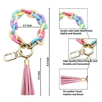 Pemilosci Keychain Bracelet Wristlet Stylish Acrylic Key Ring for Women House Car Keys Keychain Wris...