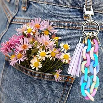 Pemilosci Keychain Bracelet Wristlet Stylish Acrylic Key Ring for Women House Car Keys Keychain Wristlet with Leather Tassel Bag Charm Pendant Keychain (Colorful)…