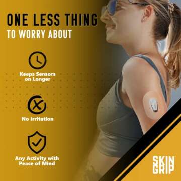 Skin Grip MAX Adhesive Patches for Dexcom G6 CGM – Pre-Cut, Non-Fraying, Extreme Adhesive Medical Tape – Continuous Glucose Monitor Sensor Cover, Waterproof & Sweatproof for 10-14 Days – 10 Pack, Tan