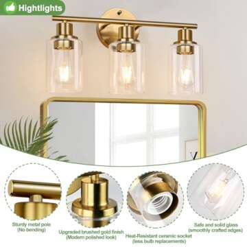 Elegant 3-Light Gold Bathroom Light Fixtures Online