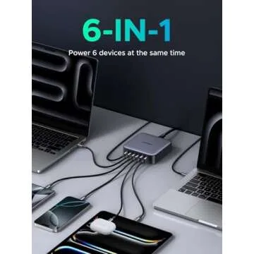 UGREEN 200W USB C Charger, Nexode 6-Port GaN Desktop Charger, USB C Charging Station for MacBook Pro/Air, iPad Pro/Air, iPhone 16/15/14, Galaxy S24 Ultra, Steam Deck