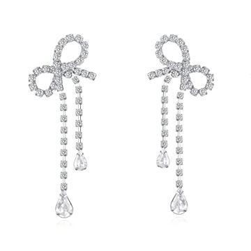 Elegant Silver CZ Bow Drop Earrings for Women - Hypoallergenic