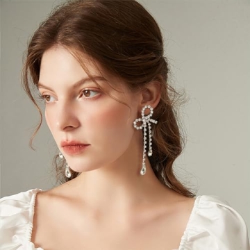 Elegant Silver CZ Bow Drop Earrings for Women - Hypoallergenic