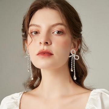 Elegant Silver CZ Bow Drop Earrings for Women - Hypoallergenic