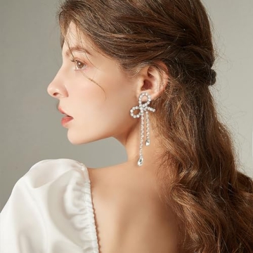 Elegant Silver CZ Bow Drop Earrings for Women - Hypoallergenic