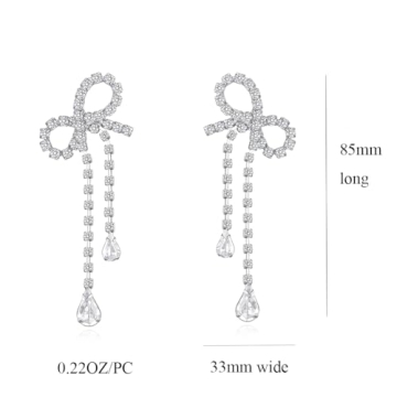 Elegant Silver CZ Bow Drop Earrings for Women - Hypoallergenic